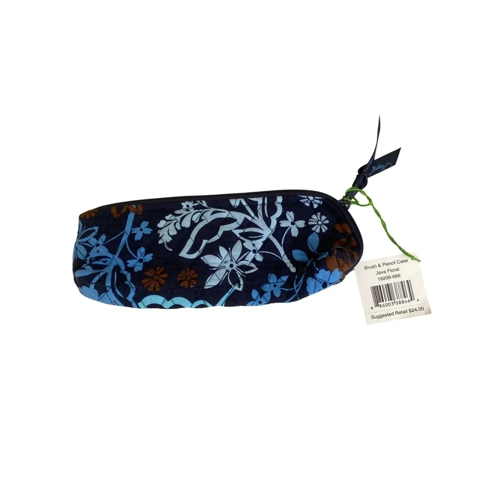 Vera Bradley Brush Pencil Case Java‎ Floral Pouch Bag Zippered, NWT